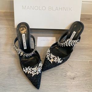 Manolo Blahnik Lurum 90mm 38.5 Nvy/Blk